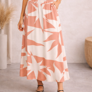 saia midi estampa de folhas