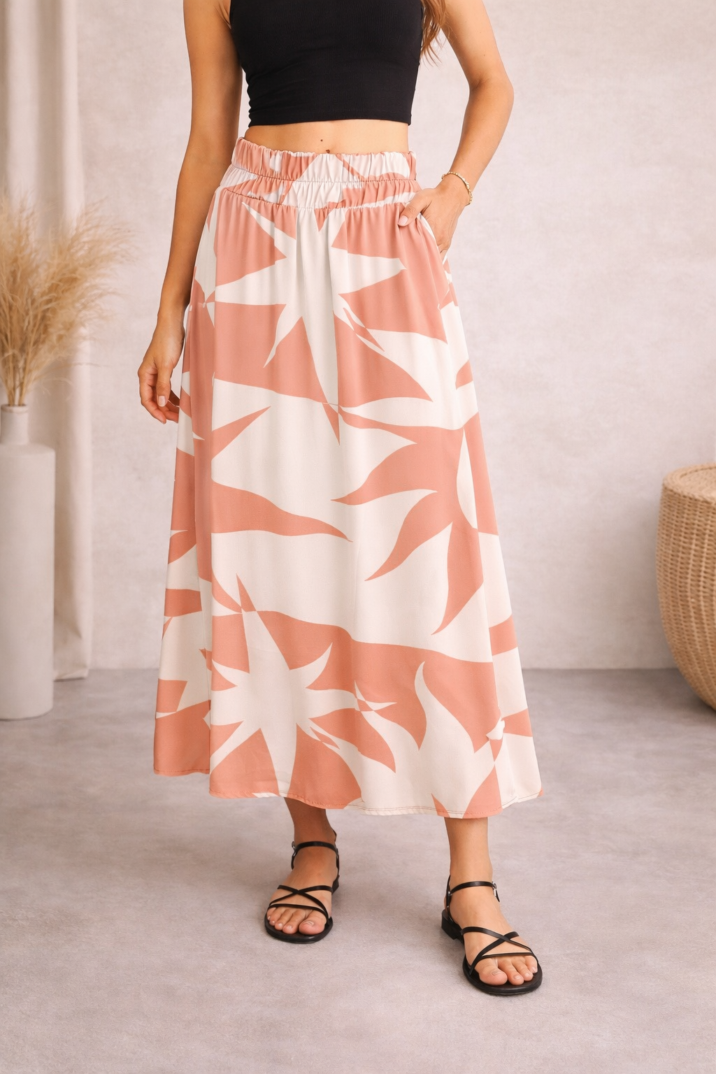 saia midi estampa de folhas saia midi estampa de folhas