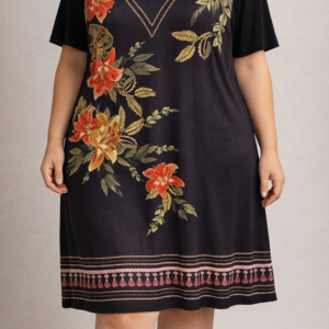 vestido plus size estampado floral decote v