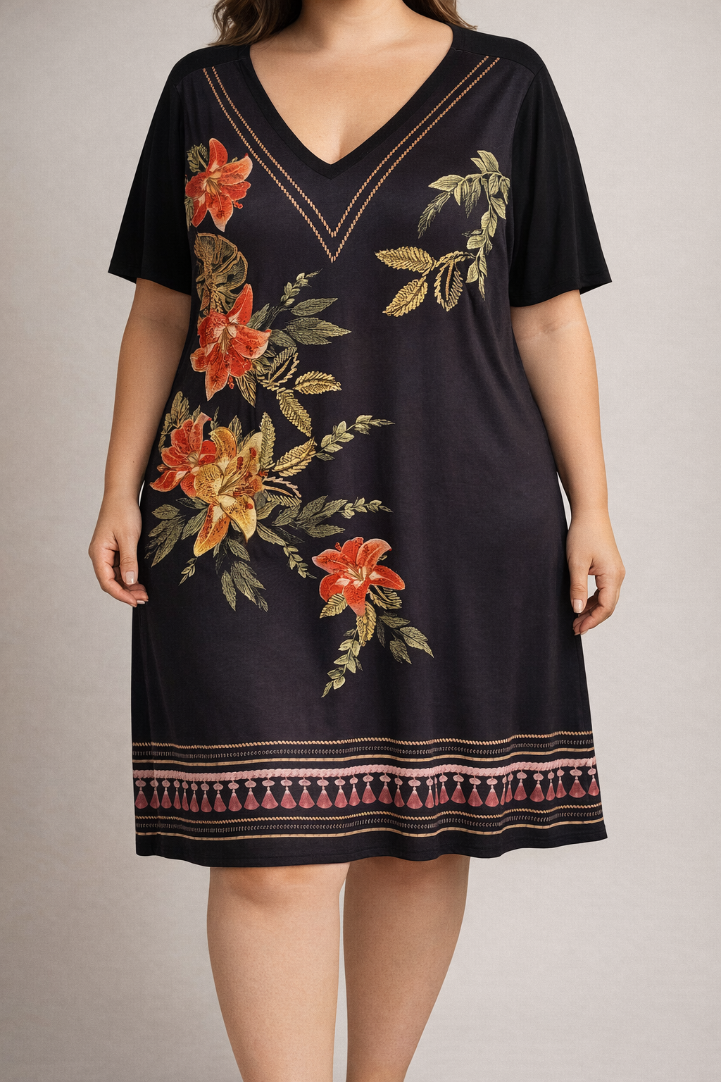 vestido plus size estampado floral decote v vestido plus size estampado floral decote v