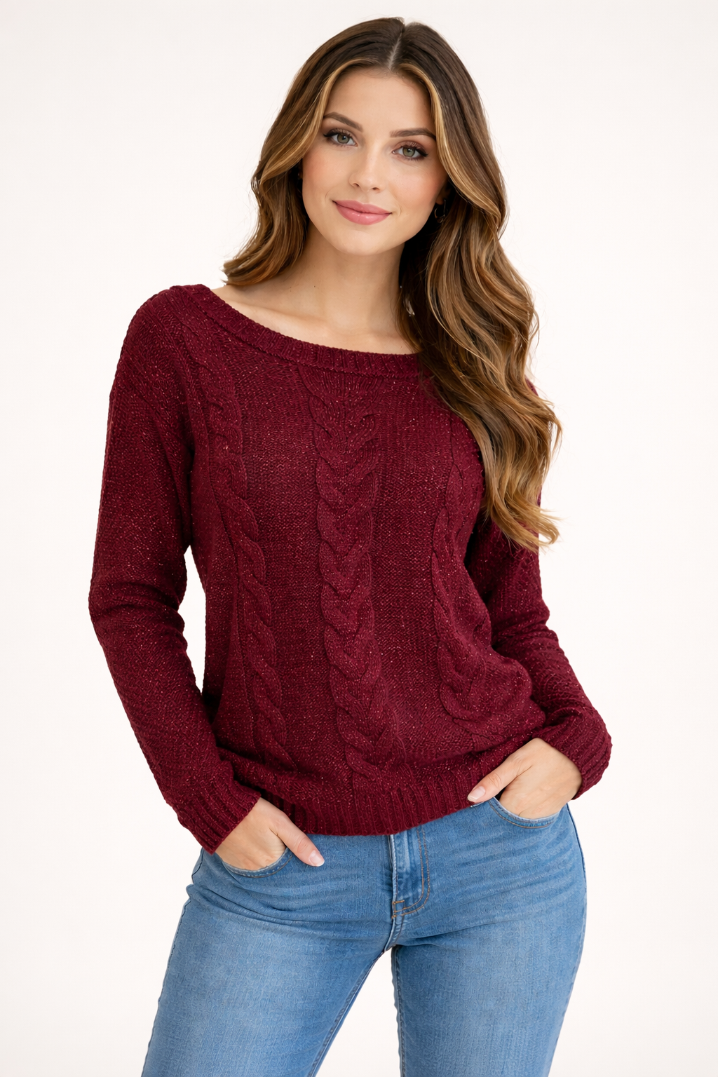 blusa feminina de tricô trançado bordô blusa feminina de tricô trançado bordô