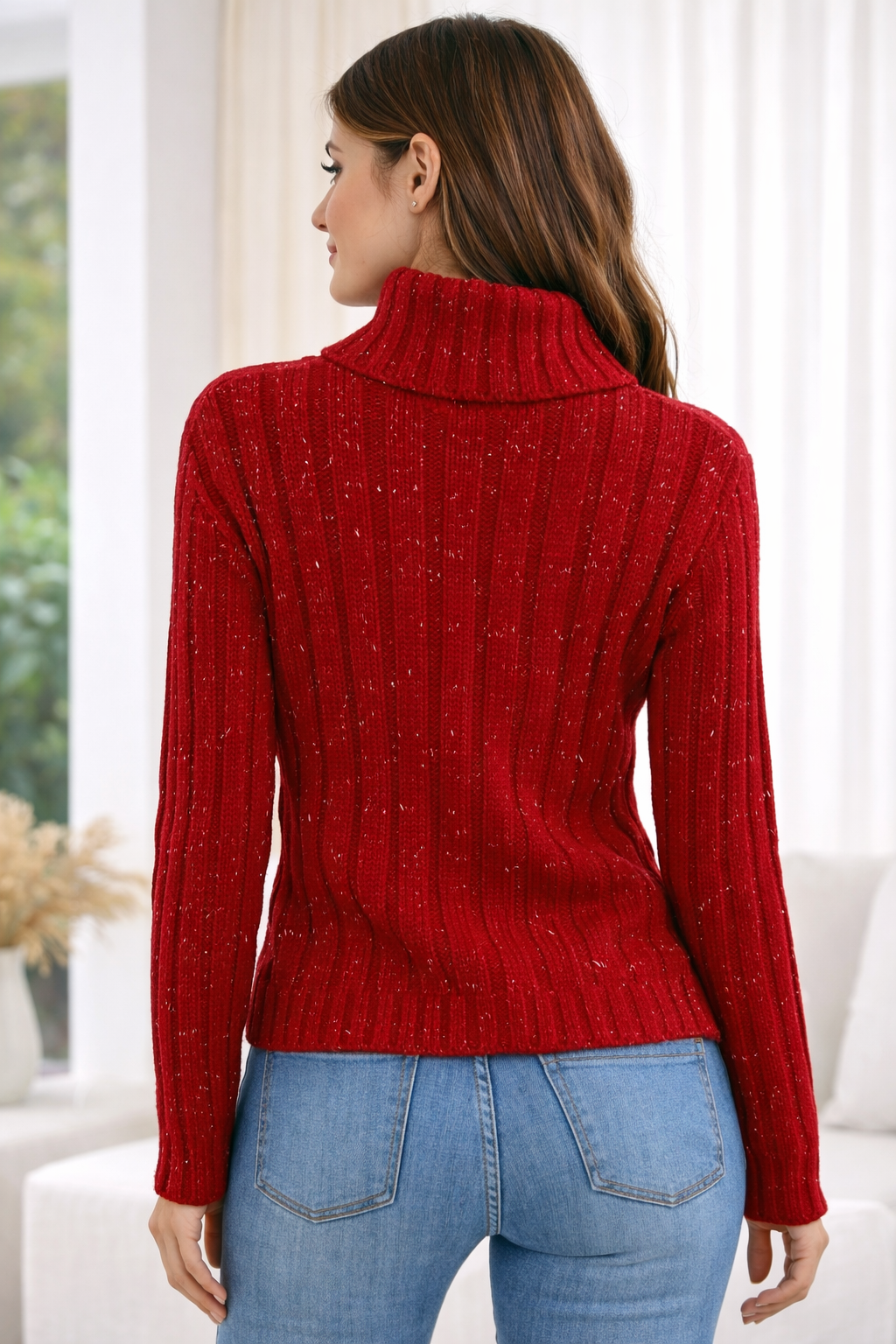 blusa feminina girassóis tricô vermelha gola alta blusa feminina girassóis tricô vermelha gola alta