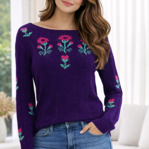 blusa feminina sintonia tricô roxa floral